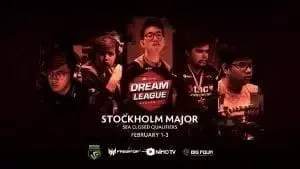 ТНК.  Члены команды Predator на черном фоне с логотипом Dream League Stockholm Major перед ними