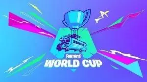 Боевой автобус Fortnite показан с трофеем наверху в качестве логотипа Fortnite World Cup.