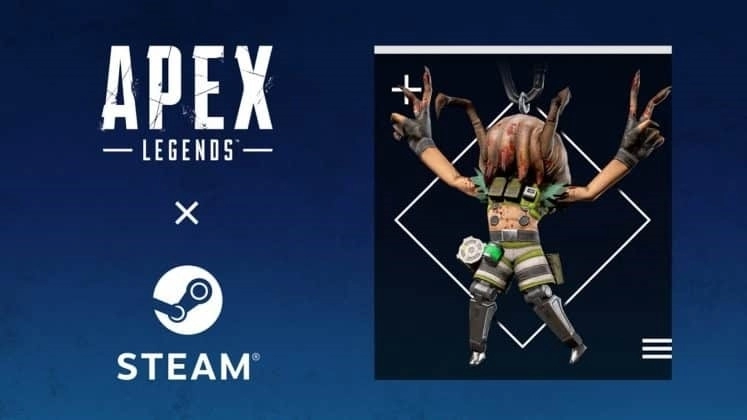 Октейн из Apex Legends изображен с крабом на голове с логотипом Apex Legends и логотипом Steam слева.