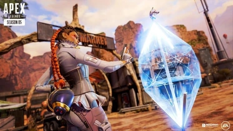 Персонаж Apex Legends Лоба использует свою высшую способность «Бутик черного рынка» на поле боя.