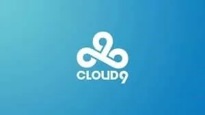 A white Cloud9 logo on a light blue background