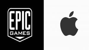 The logo for Epic Games appears alongside the iconic Apple symbol