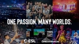 Photos of cheering crowds, cosplayers, pro players and tournaments from ESL and DreamHack are shown together with the words 