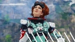 The new Apex Legends hero Horizon stands in the outdoors looking confidently towards the sky in her futuristic armor