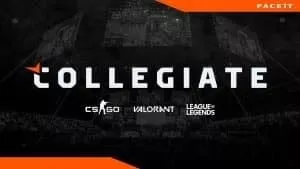 Логотип киберспорта FACEIT Collegiate с логотипами CS:GO, LoL и Valorant.