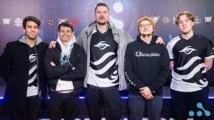 The members of Team Secret pose together for a photo ahead of playing in the EPIC League.