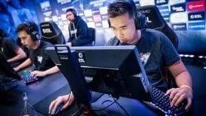 The Virtus.pro CS:GO team plays on stage at PCs at IEM Katowice