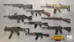 Некоторое оружие, доступное в PUB G Mobile, включая M416 и UMP45.