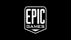 Логотип Epic Games отображается белым цветом на черном фоне.