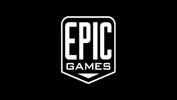 Логотип Epic Games отображается белым цветом на черном фоне.