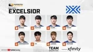 The NYXL Overwatch League team players of Bianca, Feath5r, Flora, Friday, Gwangboong, Ivy, JJonak and Yakpung appear in their own boxes with the NYXL logo and OWL logos above.