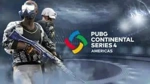 Два солдата стоят рядом с разноцветным ромбом с надписью «PUBG Continental Series 4 Americas».