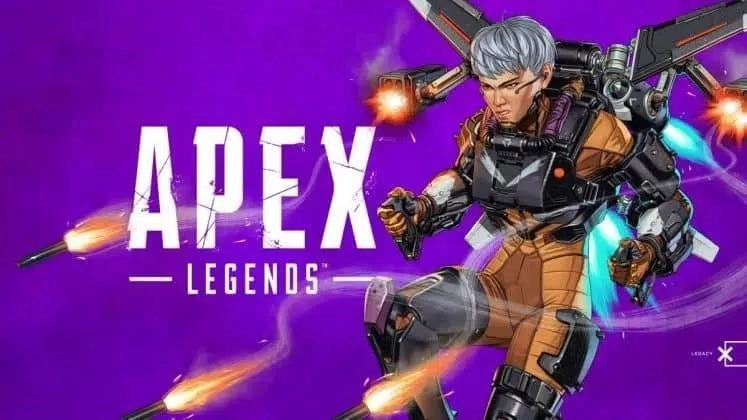 Слова «Apex Legends» появляются рядом с новой легендой Valkyrie на фиолетовом фоне.