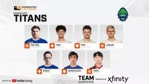 The Vancouver Titans Roster for the Overwatch League 2021 season, showing each player in their individual box.