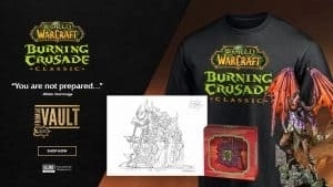 Логотип World of Warcraft Classic Burning Crusade появляется рядом с коллекцией товаров Blizzard TBC From the Vault.