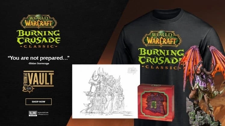 Логотип World of Warcraft Classic Burning Crusade появляется рядом с коллекцией товаров Blizzard TBC From the Vault.