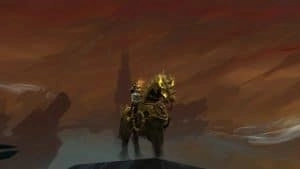 A player mounts the Fallen Charger's Reins mount in World of Warcraft Shadowlands.