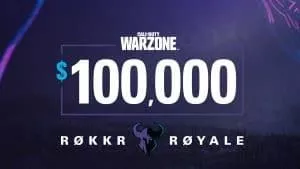 The Call of Duty Warzone logo appears against a purple background along with the prize 