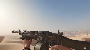 A screengrab from Call of Duty: Warzone showing a first player perspective of the new LMG, the Stoner 63