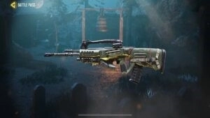 The Swordfish burst assault rifle from Call of Duty Mobile appears on a dark graveyard background.