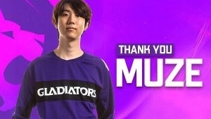 Young-hun “MuZe” Kim stands with an LA Gladiators shirt on with the words 