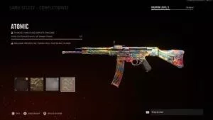 A camo menu screen in Call of Duty Vanguard with an STG44 equipped with the atomic camo.