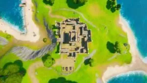 A bird's eye view of Fort Crumpet from Fortnite.