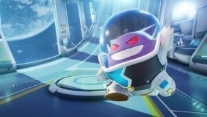 The Pokemon, Gengar, runs through his base in a space suit