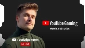 Ludwig Ahgren appears beside the YouTube Gaming logo in a promotional shoot for his new channel