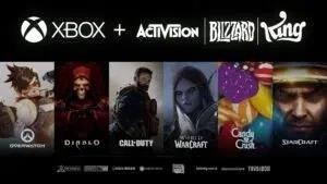 The Xbox, Activision, Blizzard and King business logos appear above promotional images from the companies game franchises