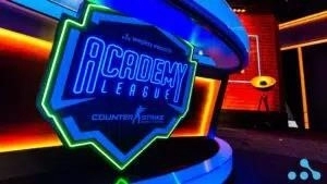 A photo of WePlay Academy League logo in their studio for CS:GO tournament.