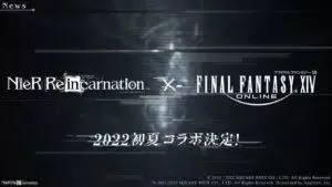 Логотипы игр Square Enix NieR Re[in]carnation и Final Fantasy XIV отображаются на черном фоне.