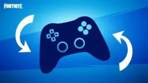 A flat icon of a video game controller, similar to the Xbox's design, appears against a blue background. The Fortnite logo appears in the top left corner.