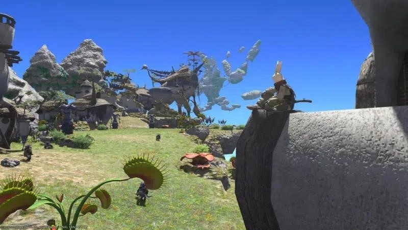 A male Viera sits in the Sea of Clouds in Final Fantasy XIV