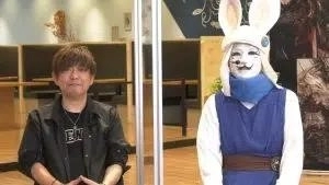 Naoki Yoshidi and a Loporrit during the Final Fantasy XIV Letter From The Producer.