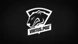 Логотип Virtus.Pro в виде головы медведя над названием команды отображается белым цветом на черном фоне.